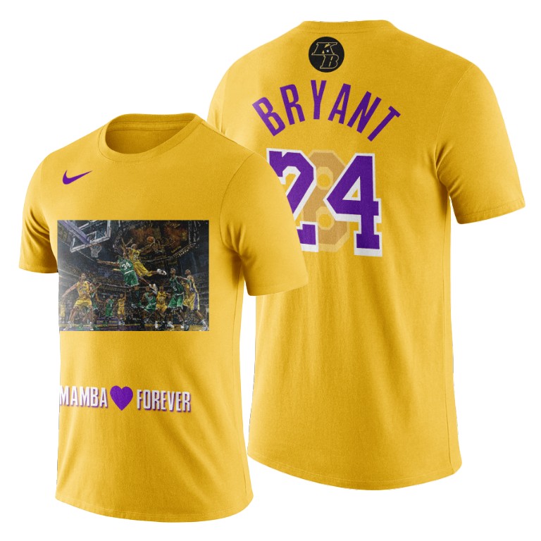 Men's Los Angeles Lakers Kobe Bryant #8&24 NBA Limited Edition Dunk 2010 vs Celtics Mamba Week Yellow Basketball T-Shirt TAJ8183ZF